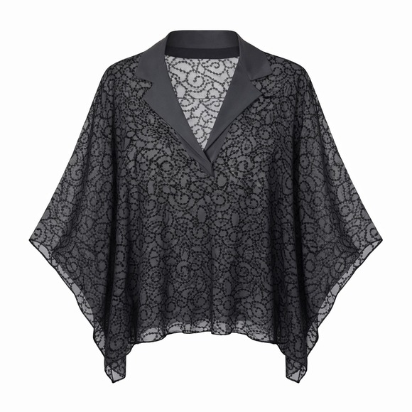 Dana Buchman Tops - Whimsy Goth Silk Sheer Batwing Tunic Top Women Size M Black Embroidered‎ Poncho